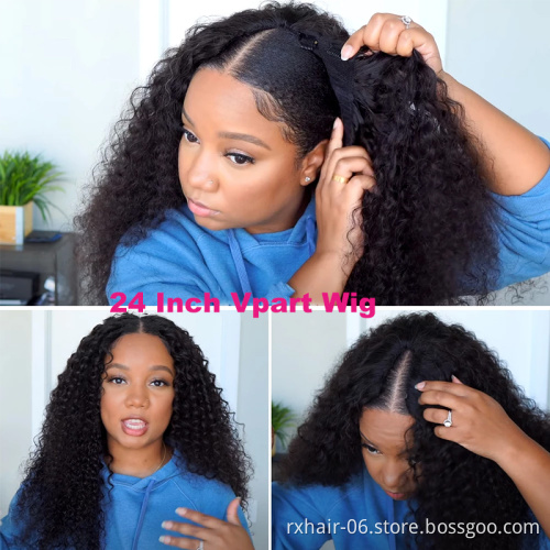 ISEE Hair New V Part Wig Human Hair Curly,Raw Burmese Hair Glueless Thin Part Wig,U Part Wig Blend With Your Own Hairline